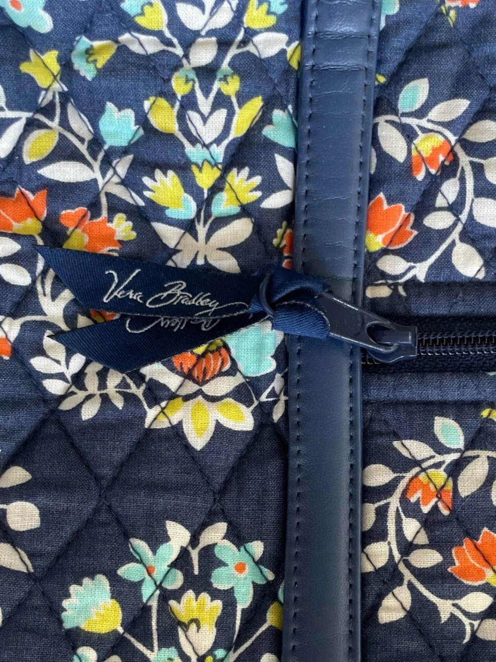 Vera Bradley Small Trimmed Vera Tote | Navy Floral Quilted Shoulder Bag